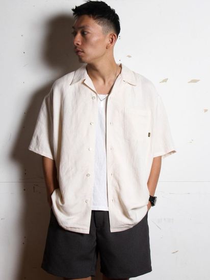 CALEE 「R/L FOL Embroidery S/S shirt」 オープンカラーシャツ
