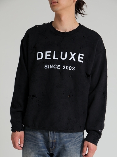 DELUXE 「DELUXE LOGO SAVAGE CREW」 ダメージ加工 クルーネックスウェット