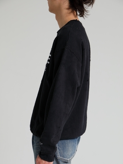 【DELUXE】ダメージ加工 トレーナー 黒 DELUXE / SABOTAGE ダメージスウェットシャツ | VIBE NAGANO