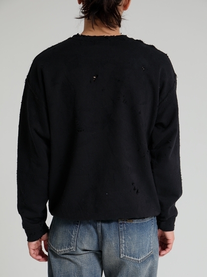 DELUXE 「DELUXE LOGO SAVAGE CREW」 ダメージ加工 クルーネックスウェット