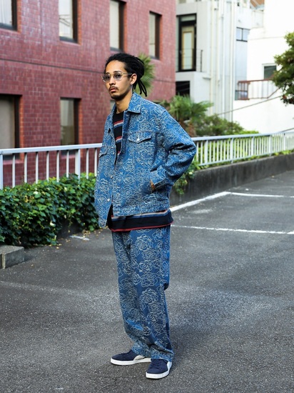 即完売人気】CALEE ROSE PATTERN JACQUARD DENIM CALEE ROSE PATTERN JACQUARD 3RD TYPE DENIM JACKET CL
