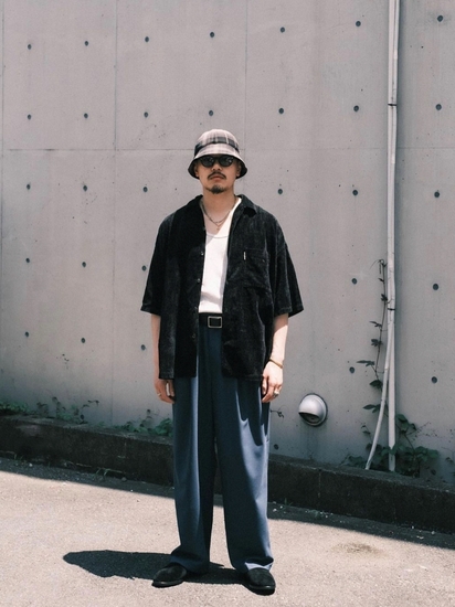 Garment Dyed L/C Velvet Open Collar S/S Shirt 」 ベルベット